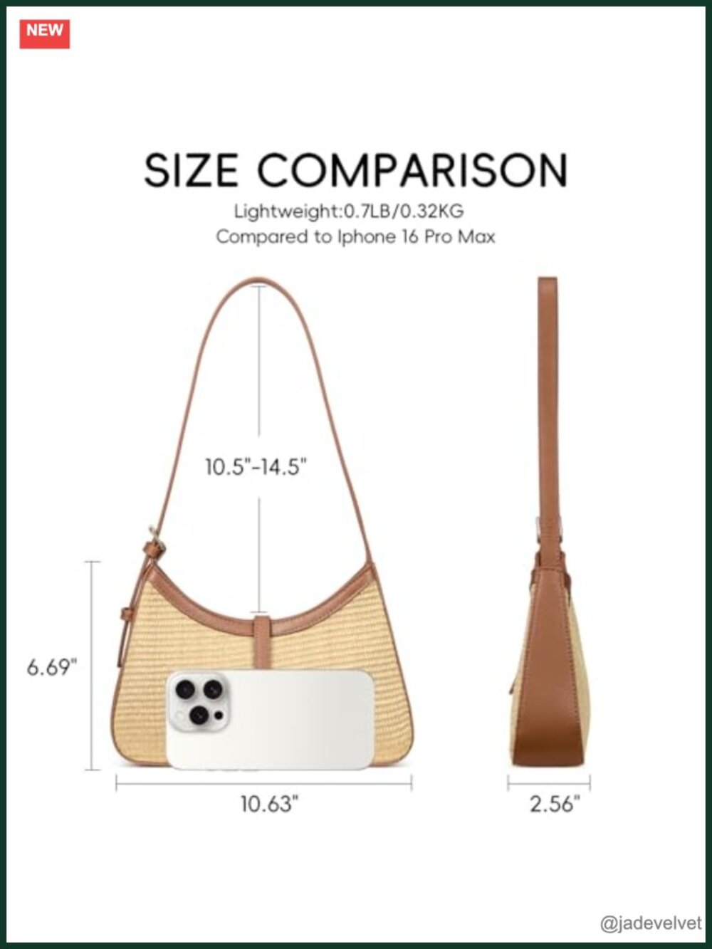 Straw Shoulder Bag Crescent Hobo Crossbody with Adjustable Strap - Picture 4 of 5